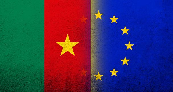 Vlag van de Europese Unie met Kameroen Nationale vlag. Grunge achtergrond - Foto, afbeelding