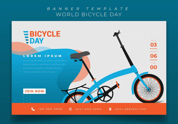 Modello banner con design bici pieghevole in sfondo arancione verde e bianco per il design della giornata in bicicletta - Vettoriali, immagini