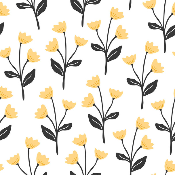 Seamless pattern with yellow spring flowers on a white background. Floral print for children's clothes or wallpaper in the style of bohemians and retro. - Vetor, Imagem