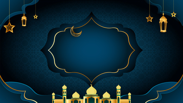Muslim background with golden mosque in the bottom of the illustration and an empty text space in the centre - Foto, Imagen