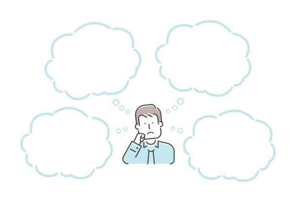 Vector illustration of a thinking man with speech bubbles.	 - Vecteur, image