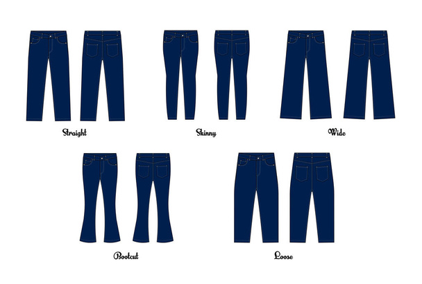 Jeans illustration template set of various shapes - Vector, Image