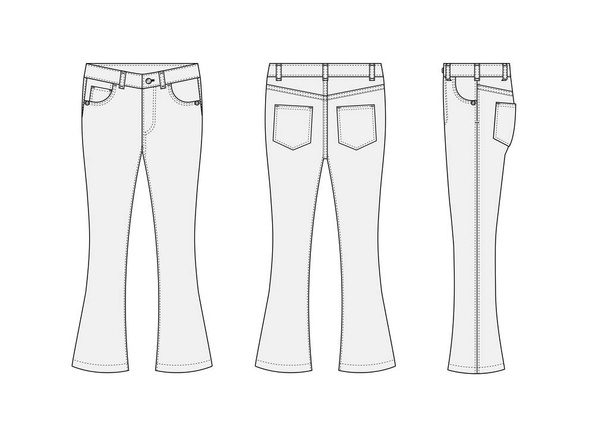 Bootcut jeans pants vector template illustration | white - Vector, Image