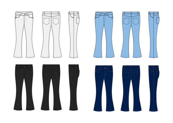 bootcut jeans pants vector template illustration set - Wektor, obraz