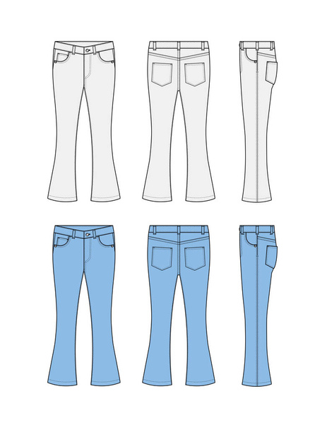 bootcut jeans calças vetor modelo ilustração conjunto - Vetor, Imagem