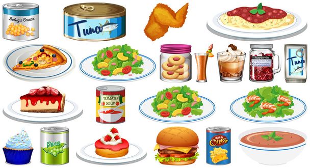 Zestaw ilustracji różnych produktów spożywczych - Wektor, obraz