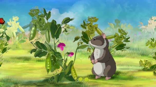 Brown hamster eats peas on a pea field. Handmade animated 4K footage - 映像、動画