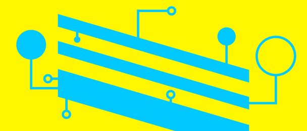 Abstract yellow-blue background with a microcircuit. Modern digital technology banner. Vector EPS 10 - ベクター画像