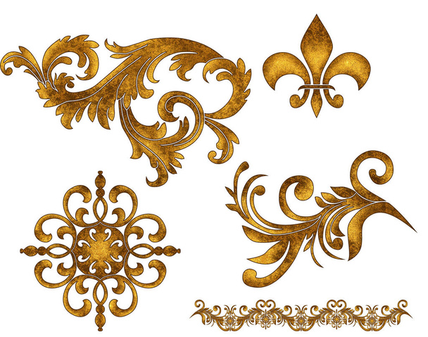 Geometric pattern; golden baroque and  ornament elements for print - Photo, Image