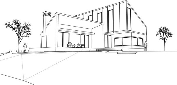 タウンハウスの建築スケッチ3Dイラスト - ベクター画像