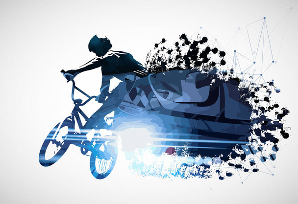 BMX rider sur fond abstrait, vecteur sport - Vecteur, image