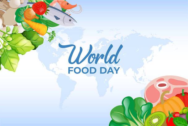 Дизайн Всемирного дня продовольствия с силуэтом карты мира. Векторная иллюстрация Всемирного дня продовольствия - Вектор,изображение