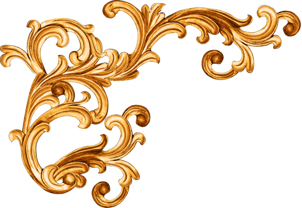 ornamento barroco dorado sobre fondo blanco - Foto, Imagen