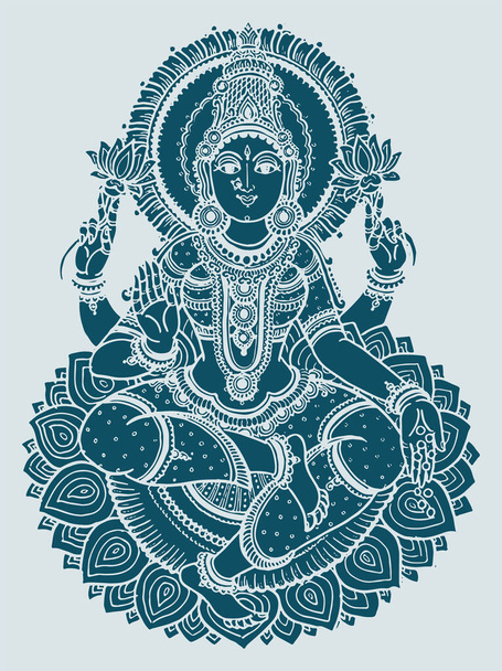 Σχέδιο ή σκίτσο ινδουιστικό διάσημους θεούς όπως ο Λόρδος Ganesha, Shiva Parvati, Lakshmi, Saraswati και Radha Krisha περίγραμμα επεξεργάσιμο εικόνα - Διάνυσμα, εικόνα