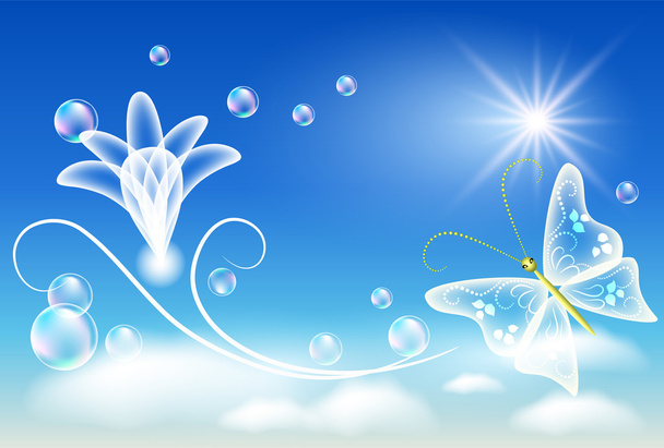 Transparent flower and bubbles - Вектор,изображение