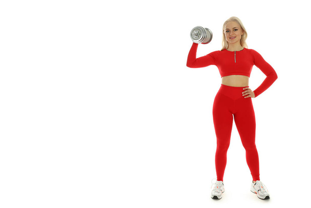 Concetto di stile di vita sano, donna sportiva isolata su sfondo bianco - Foto, immagini
