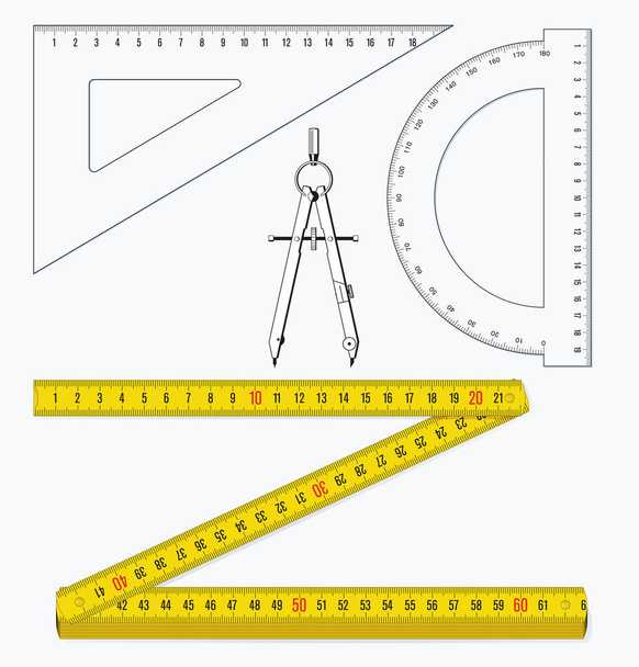 instruments de mesure. souverains, règle de pliage. isolé sur illustration blanche - Vecteur, image
