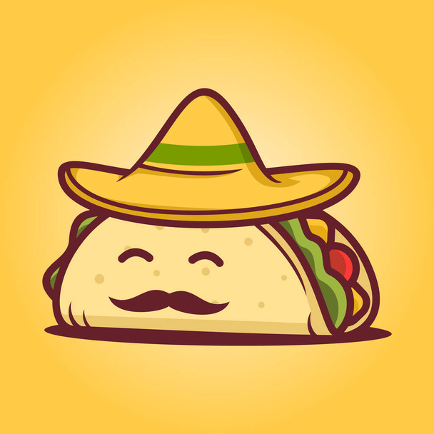 Taco wearing sombrero logo template - ベクター画像