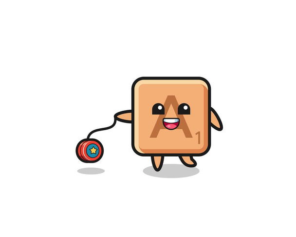 dessin animé de scrabble mignon jouant un yoyo, design mignon - Vecteur, image