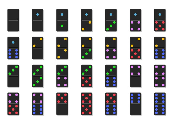 Domino-Stücke Vektor-Symbol-Set, runde Ecke schwarze Stücke mit Farben dot  - Vektor, Bild