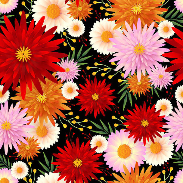 bezešvé květinový vzor s barevnými květy a listy na pozadí. - Vektor, obrázek