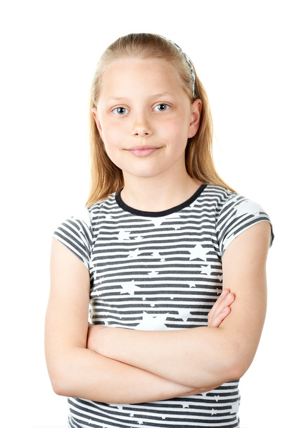 Portrait of a cute little girl on white - Foto, afbeelding
