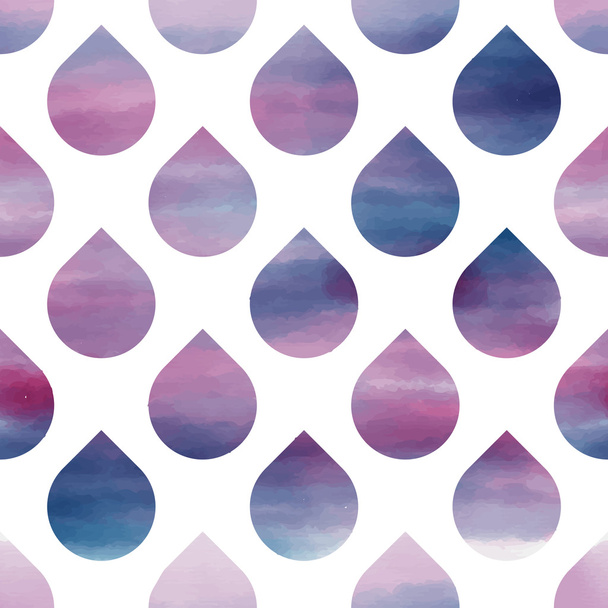 Seamless blue watercolor pattern with rain water drops - Διάνυσμα, εικόνα