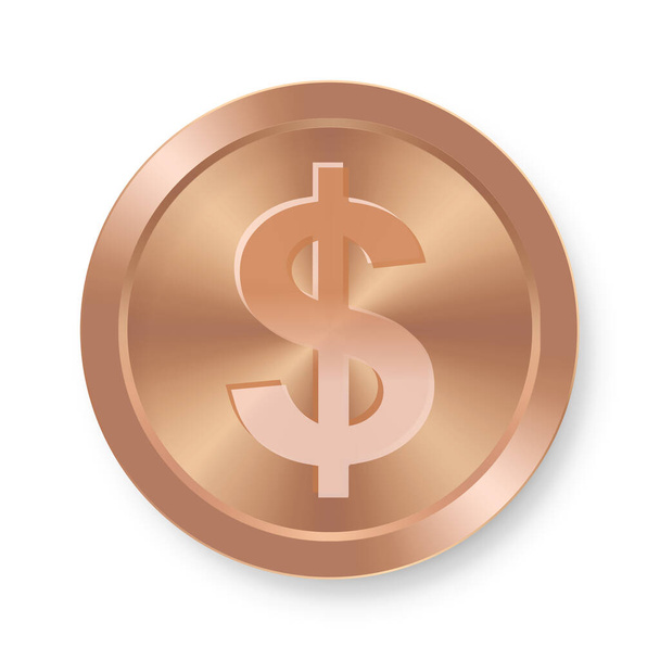 Bronze dollar coin Concept of web internet currency - Διάνυσμα, εικόνα