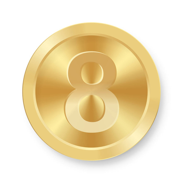 Gold coin with number eight Concept of internet icon - Vektor, kép