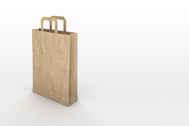 Bolsa de papel Kraft aislada sobre fondo blanco con espacio de copia para proyectos de maqueta. - Foto, imagen
