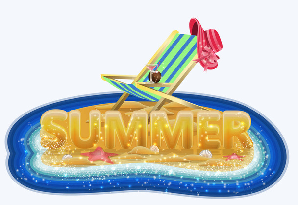Summer time card with lounger in island, vector illustration - Vektor, Bild