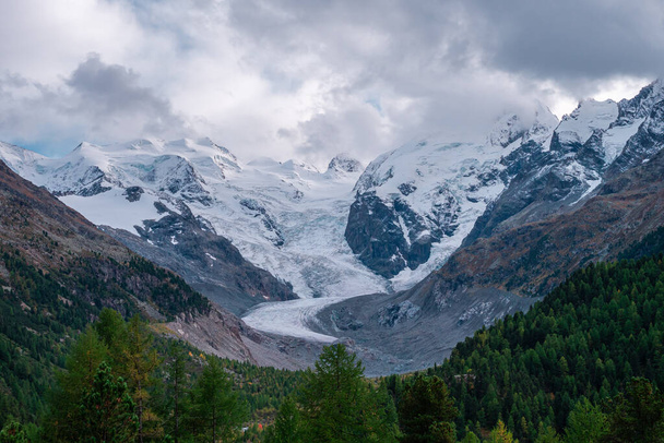 Szwajcarski lodowiec Morteratsch w Engadine nad Pontresiną, kanton Grisons-Graubunden, Szwajcaria - Zdjęcie, obraz