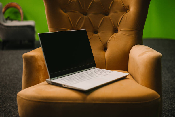laptop on sofa concept, freelancer working from home - Photo, image