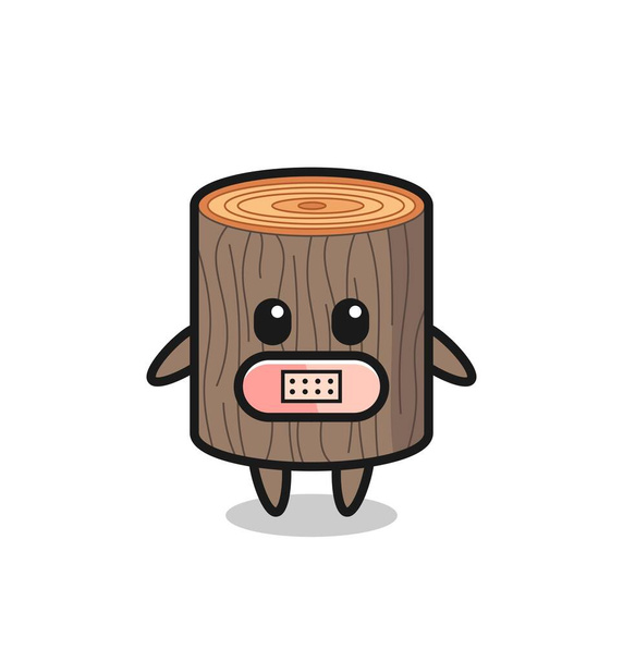 Cartoon Illustration of tree stump with tape on mouth , cute design - Vector, Image