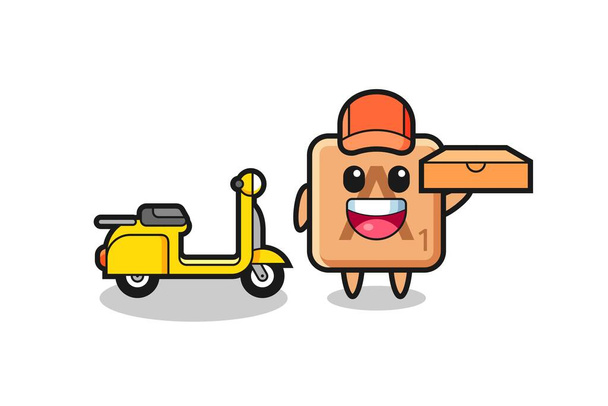 Personaje Ilustración de scrabble como repartidor de pizza, lindo diseño - Vector, imagen