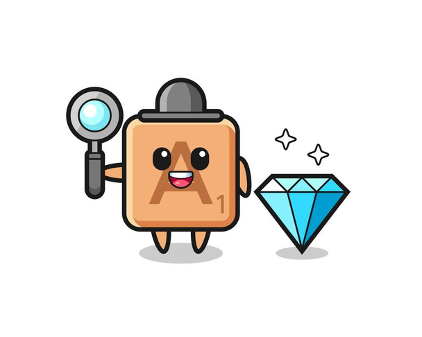 Illustration de caractère scrabble avec un diamant, design mignon - Vecteur, image
