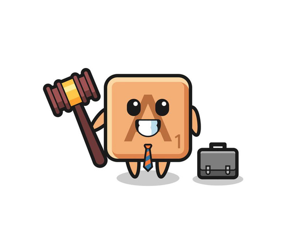 Εικονογράφηση της μασκότ scrabble ως δικηγόρος, χαριτωμένο σχεδιασμό - Διάνυσμα, εικόνα