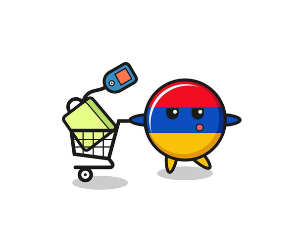 örmény zászló illusztráció rajzfilm egy bevásárlókosár, aranyos design - Vektor, kép