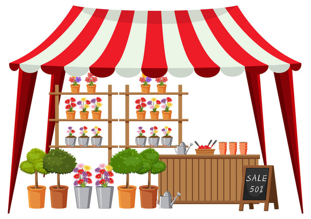 Concepto de mercado de pulgas con ilustración de tienda de plantas - Vector, imagen