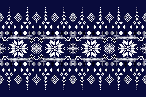 Bela figura tribal tailandês padrão étnico oriental geométrico tradicional em fundo azul. Estilo asteca, bordado, abstrato, vetor illustration.design para textura, tecido, vestuário, envoltório, tapete. - Vetor, Imagem