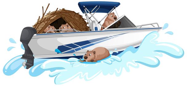 Група бобрів на ілюстрації швидкісного човна
 - Вектор, зображення