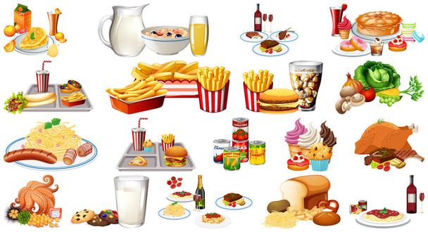 Εικονογράφηση σετ τροφίμων και ποτών - Διάνυσμα, εικόνα