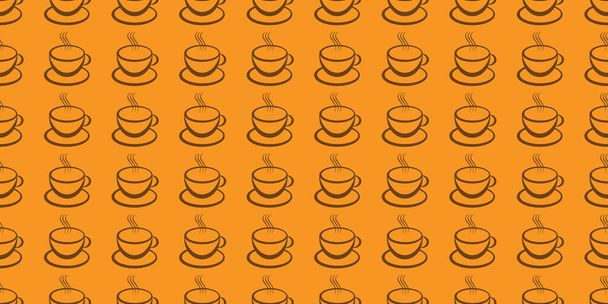 Lots of Brown Coffee Cup or Soup Bowl Icons - Seamless Pattern on Wide Scale Orange Background - Design Template in Editable Vector Format - Вектор, зображення