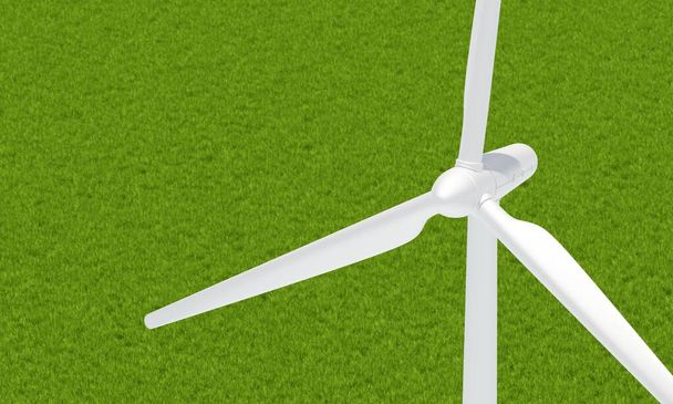 Wind turbine spinning to generate electricity for households. Clean and sustainable energy concept. 3D illustration rendering - Фото, зображення