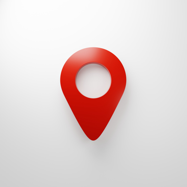 Red location pin symbol on white background. Sign and symbol concept. 3D illustration rendering - 写真・画像