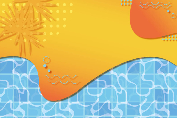 青いプールとカラフルな夏のバナーの背景。テキスト用の場所。コンセプト背景 - 写真・画像