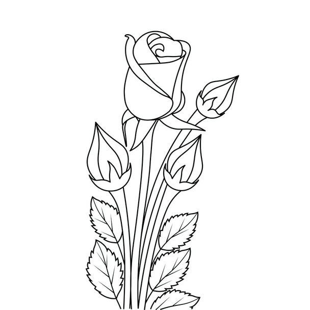 rosa flor fácil colorir página para colorir livro ilustração sketchbook Scrapbooking - Vetor, Imagem