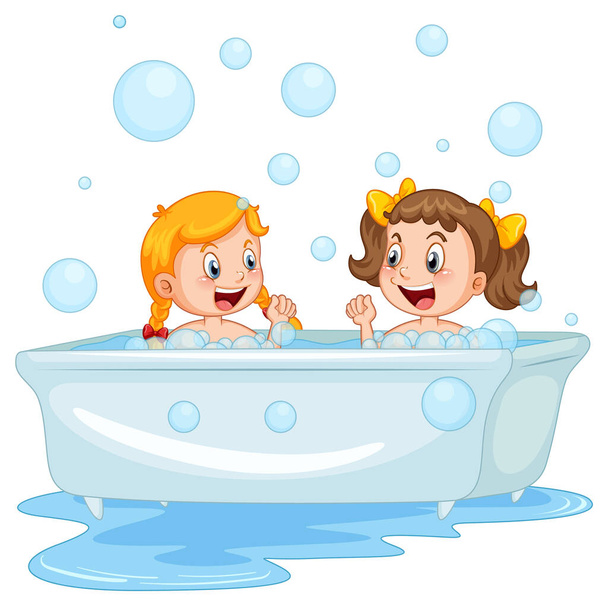 Girls taking a bath on white background illustration - ベクター画像
