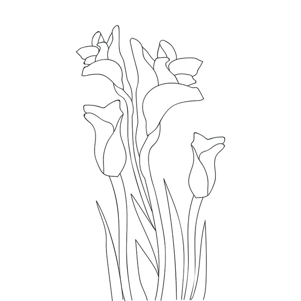 monochrome traditional childish flower coloring page for kids book - Vetor, Imagem