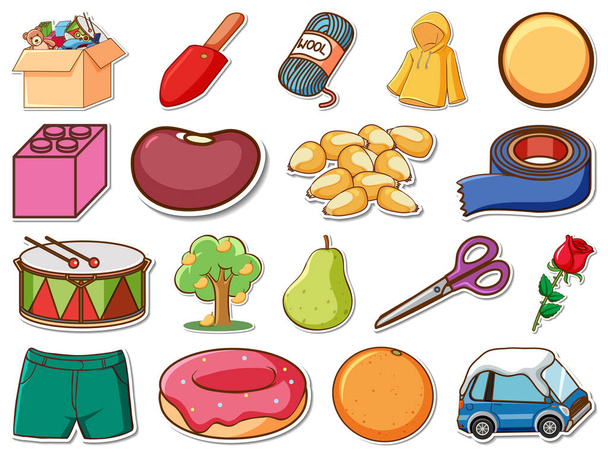 Sticker set of mixed daily objects illustration - Вектор,изображение